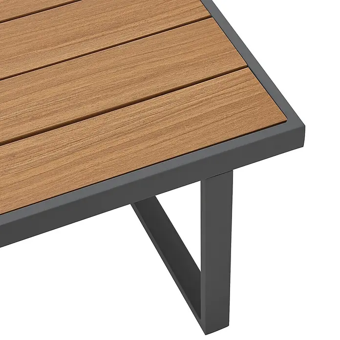 SVITA Loungemöbel-Set MALIBU Modulare Outdoor Lounge - 6 -tlg., 50 % Polyester, 50 % Stahl, Beige, Grau - Terrassentisch mit Lattenplatte aus hellbraunem Holz und dunkelgrauem Metallgestell.