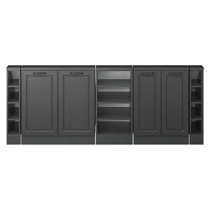 Vicco Schrankküche R-Line Anthrazit Landhaus 5er Set - Anthrazit Landhaus, Dachschrägenzeile 210cm - Dunkelgraue Unterschränke mit zwei Doppeltüren und zwei schmalen offenen Regaleinheiten, passend für die Küchenaufbewahrung.