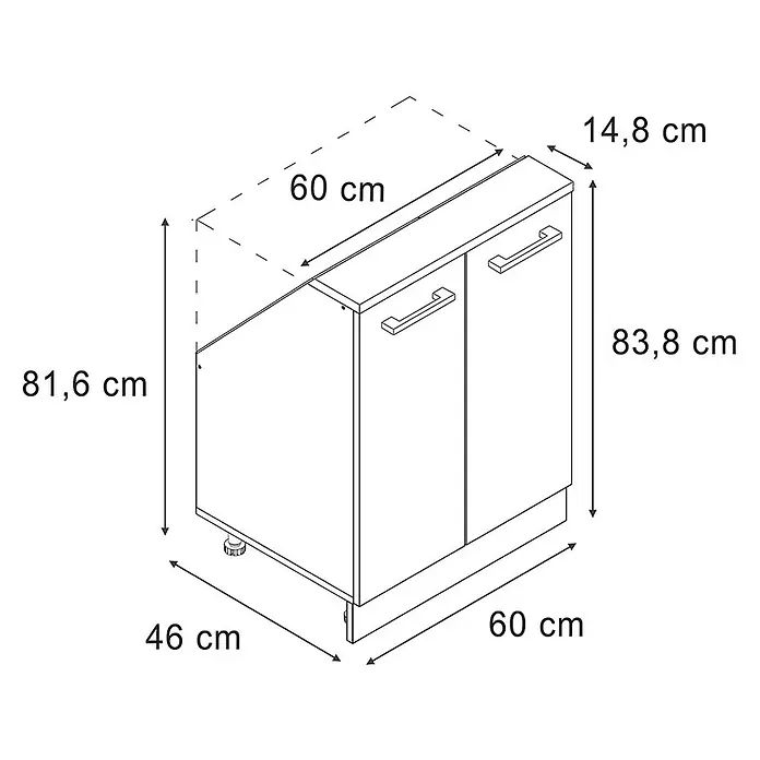 Vicco Schrankküche R-Line Edelgrau mit 2 Türen - Edelgrau, Dachschrägenschrank 60cm - Küchenunterschrank mit zwei Türen und Griffen.