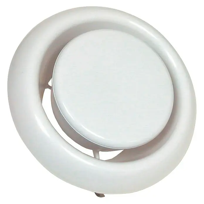 Boca de extracción SR150 - Blanco, Ancho: 186 mm - Primer plano de una rejilla de ventilación redonda y blanca con una cara ajustable, diseñada para sistemas de ventilación interior.