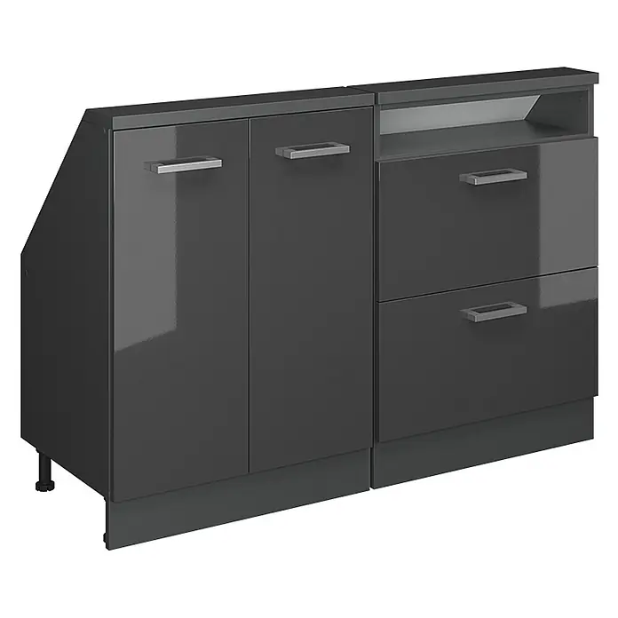 Vicco Küchenleerblock R-Line Anthrazit Hochglanz 2er Set - Breite: 120 cm, Anthrazit Hochglanz - Dunkelgrauer Hochglanz-Modulschrank mit zwei Türen, einem offenen Fach und zwei Schubladen.