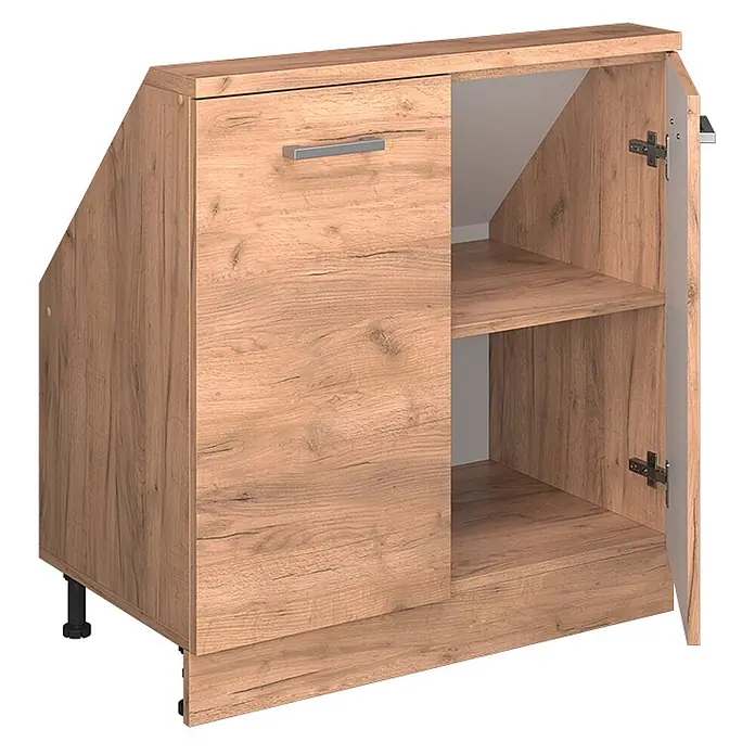 Vicco Schrankküche R-Line Goldkraft Eiche mit 2 Türen - Goldkraft Eiche, Dachschrägenschrank 80cm - Schräger heller Holzschrank für die Dachschräge mit Tür, Schublade und Regal.