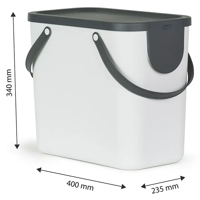 Rotho Albula Mülltrennsystem - 25 l, Kunststoff, Weiß - Brabantia Sort & Go Abfalleimer mit den Maßen 340 x 400 x 235 mm, ideal für die Abfalltrennung in Ihrem Zuhause.