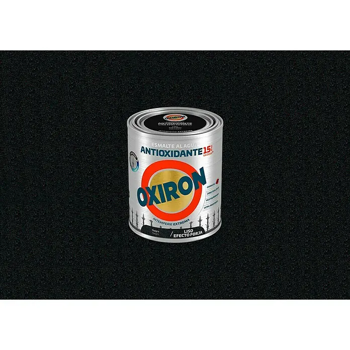 Oxiron Esmalte para metal Antioxidante Eco - Negro, 750 ml - Un bote de pintura Oxiron, un esmalte al agua con protección contra el óxido, de color negro y con efecto de forja para exteriores.