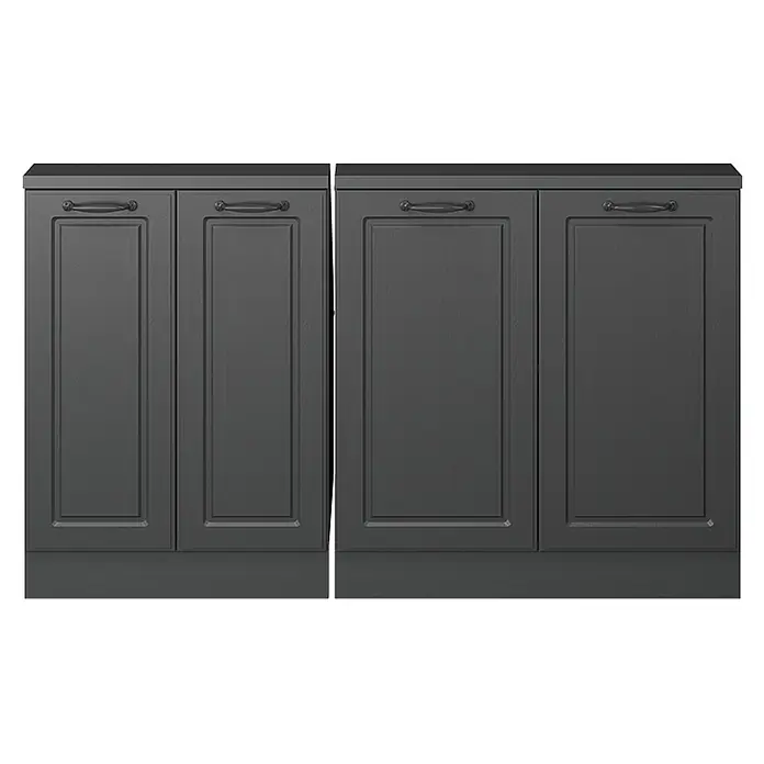 Vicco Küchenschrank für Dachschrägen R-Line, Anthrazit Landhaus, 140 cm -  - Zwei dunkelgraue Schränke, jeder mit zwei Kassettentüren und dunklen Griffen.