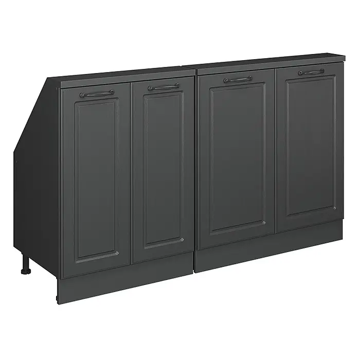 Vicco Küchenschrank für Dachschrägen R-Line, Anthrazit Landhaus, 140 cm -  - Dunkelgraue Küchenunterschränke mit Zierfelderfronten und geschwungenen Metallgriffen.