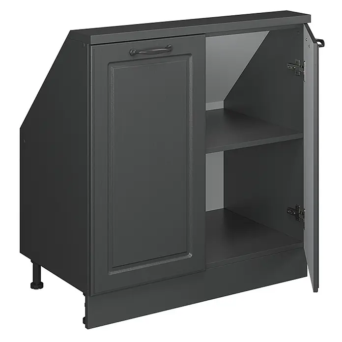 Vicco Schrankküche R-Line Anthrazit Landhaus mit 2 Türen - Anthrazit Landhaus, Dachschrägenschrank 80cm - Dunkelgrauer Eckunterschrank für die Küche mit einer geschlossenen Tür und offenen Fächern. Mit verstellbaren Füßen.