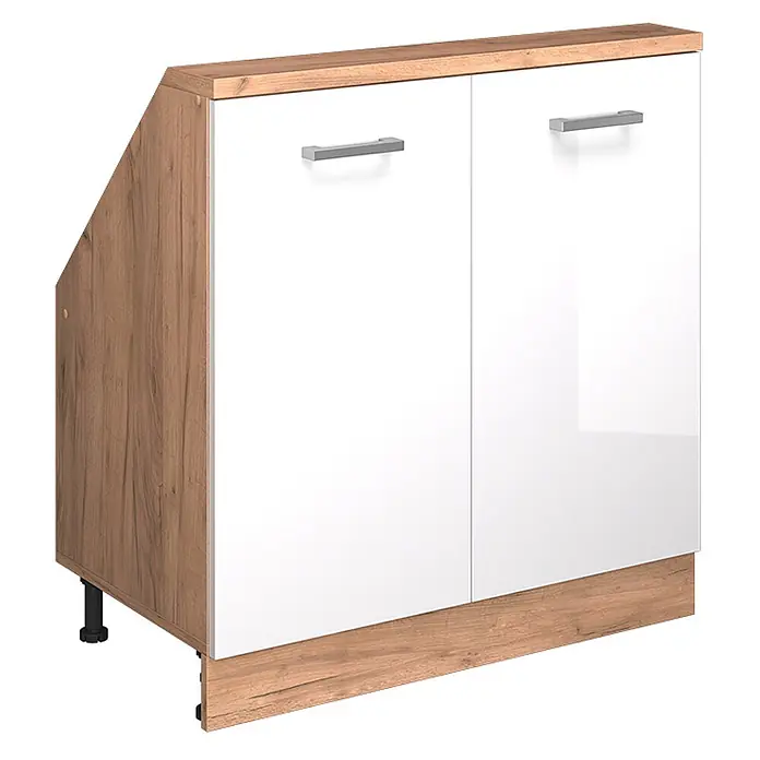 Vicco Schrankküche R-Line Weiß Hochglanz mit 2 Türen - Weiß Hochglanz, Dachschrägenschrank 80cm