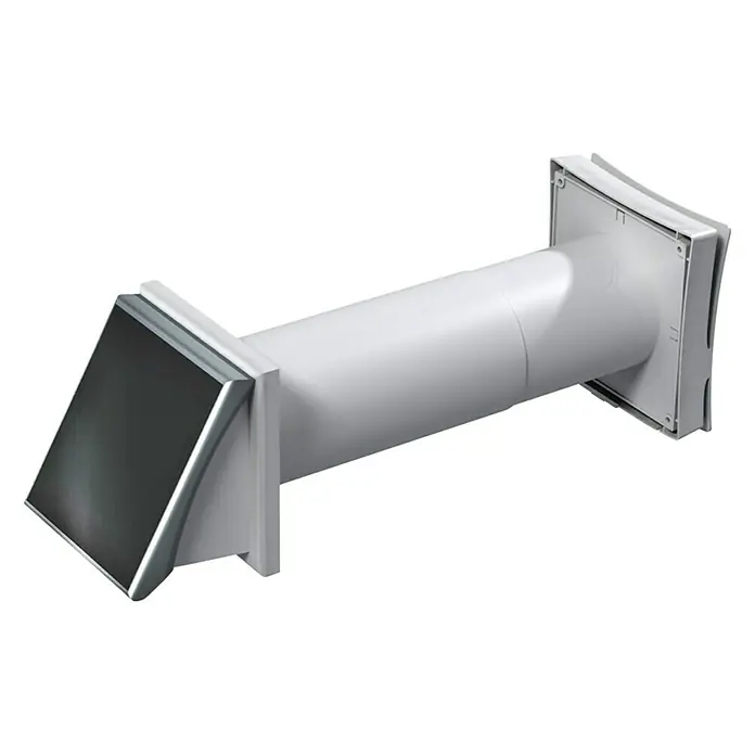 Sistema de ventilación automática con panel solar PSS-102 - Plástico, Diámetro: 10,3 cm - Sistema de ventilación con rejilla cuadrada de protección contra la intemperie y tubo de escape redondo, ideal para sistemas de aire de escape en edificios.