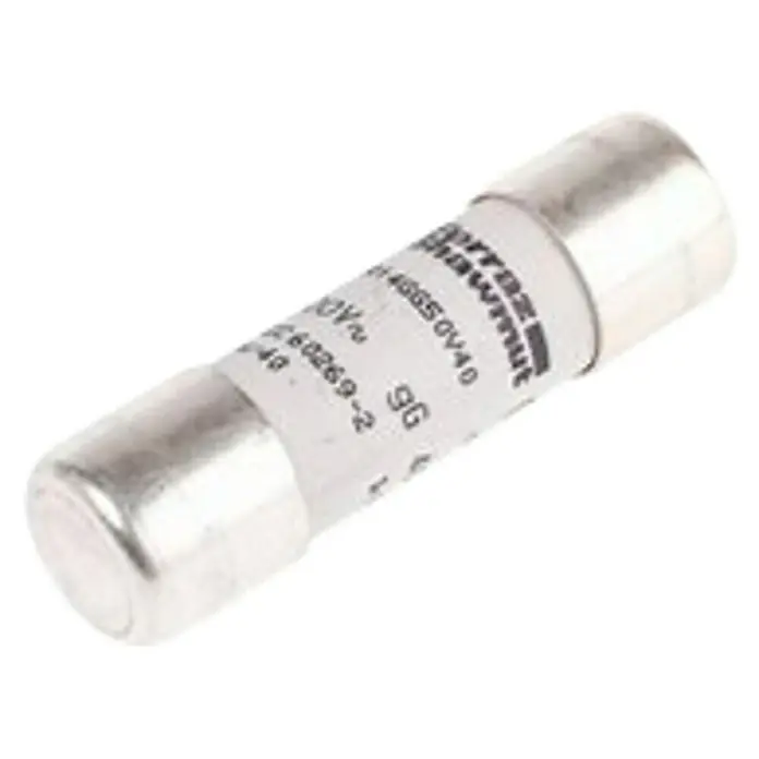Rexel Fusible cerámico - 40 A, 500 V, Gris claro - Primer plano de un fusible Ferraz Shawmut, reconocido por sus funciones de protección y componentes de alta calidad en circuitos electrónicos.