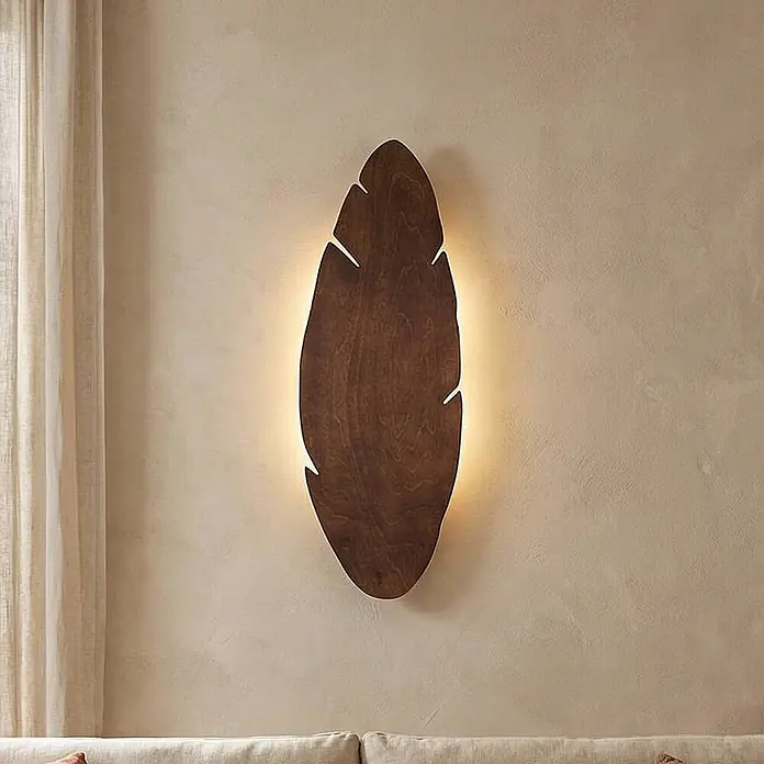 Envostar Wandleuchte Lehti - L x B x H: 5 x 24 x 69 cm, Holz dunkel, Holz dunkel, G9 - Blattförmige Wandleuchte aus dunklem Holz, mit warmem Leuchten.