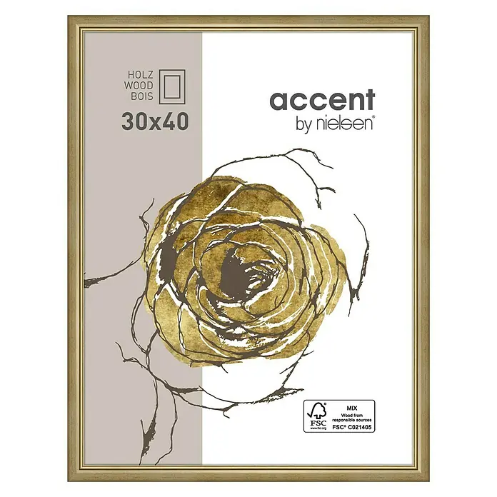 Nielsen Holzrahmen Ascot - 30 x 40 cm, Gold, Glas - Goldfarbener Fotorahmen Accent by Nielsen, ideal für Fotos oder Kunstdrucke im Format 30x40 cm, zur stilvollen Wanddekoration.
