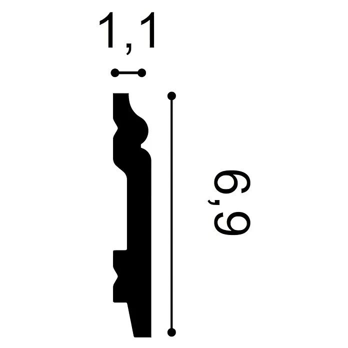 Orac Zierleiste SX165 AXXENT Zierleisten 1 Karton SET 2 Stuckleisten 4 m - leicht, extrem formstabil, stoßfest - Schwarzes Zierleistenprofil im Querschnitt mit einer Breite von 1,1 und einer Höhe von 6,9.