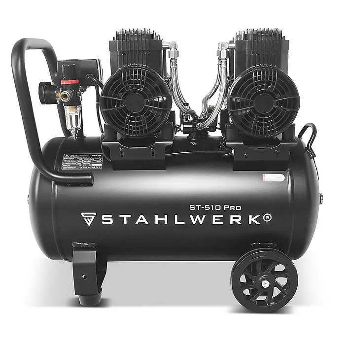 STAHLWERK Kompressor 10 bar 50 L 3,94 PS 2,9 kW 500 l/min Druckluftkompressor -  - Schwarzer mobiler Luftkompressor mit Rädern und Griff.