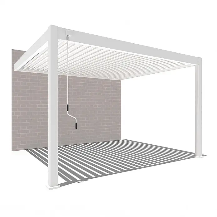 Weide Terrassenüberdachung WE-A-D-3036-WSS - B x T: 360 m x 300 cm - Weiße Metall-Pergola mit verstellbarem Lamellendach und Handkurbel.