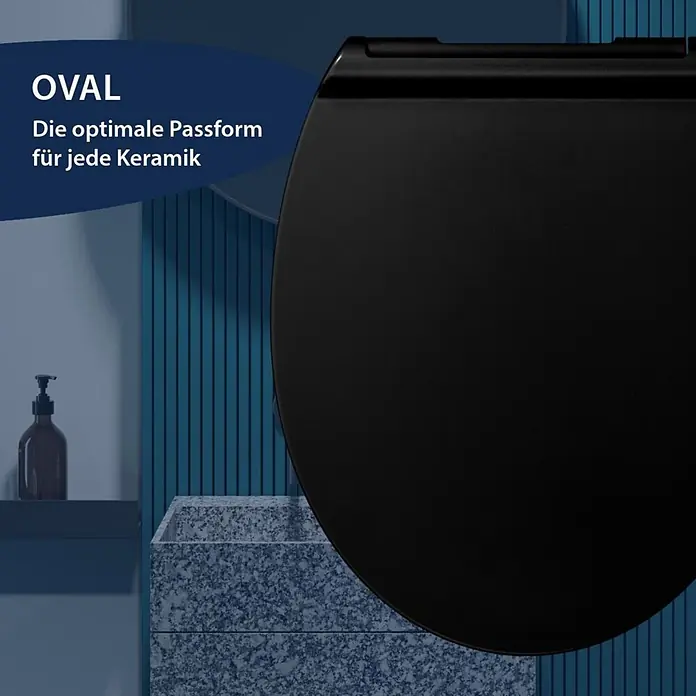 Poseidon WC-Sitz Montreal - Duroplast, Schwarz, Mit Absenkautomatik - Schwarzer ovaler Toilettensitz, optimale Passform für Keramik, in einem modernen Badezimmer.