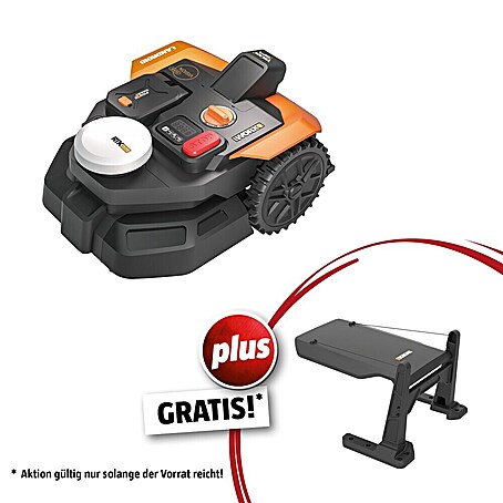 Worx PowerShare 20V Mähroboter-Set M500 Vision Cloud WR305E (500 m², Schnittbreite: 18 cm, Satellitengestützte Navigation, RTK)