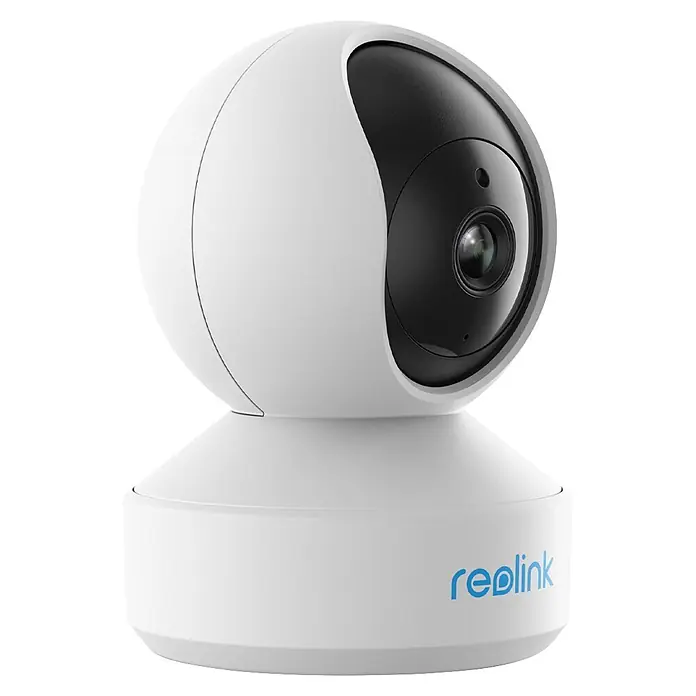 Reolink Überwachungskamera E330 5 MP WLAN -  - Weiße und schwarze kugelförmige Überwachungskamera mit konischem Sockel. Reolink-Logo am Sockel.