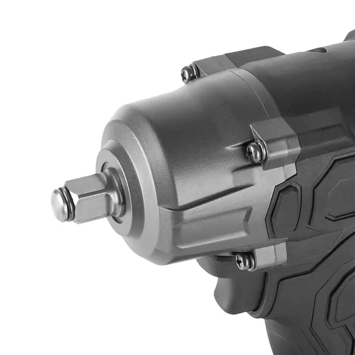 STAHLWERK Akku-Schlagschrauber 20V 800 Nm - 20 V, 4 Ah, 880 Nm - Grauer und schwarzer Schlagschrauber mit Vierkantantrieb, der den Kopf und einen Teil des Griffs zeigt.