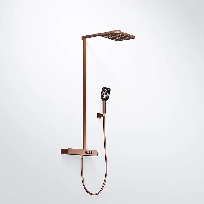 Vola Duschsystem -  - Roségoldenes Duschsystem mit quadratischem Regenduschkopf und Handbrause.