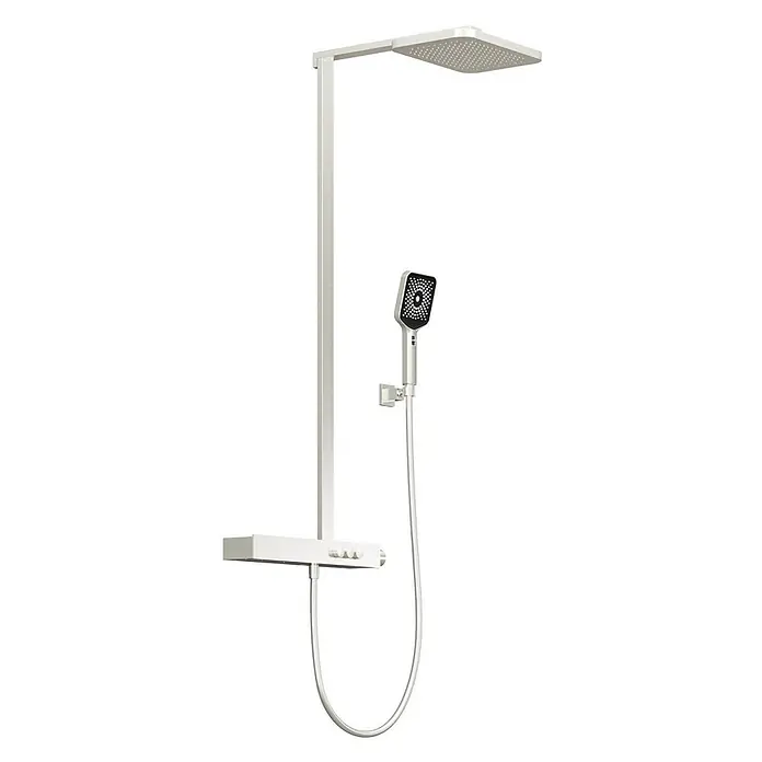 Vola Duschsystem -  - Modernes mattes Silber-Duschsystem mit quadratischer Kopf- und Handbrause sowie integriertem Mischer.