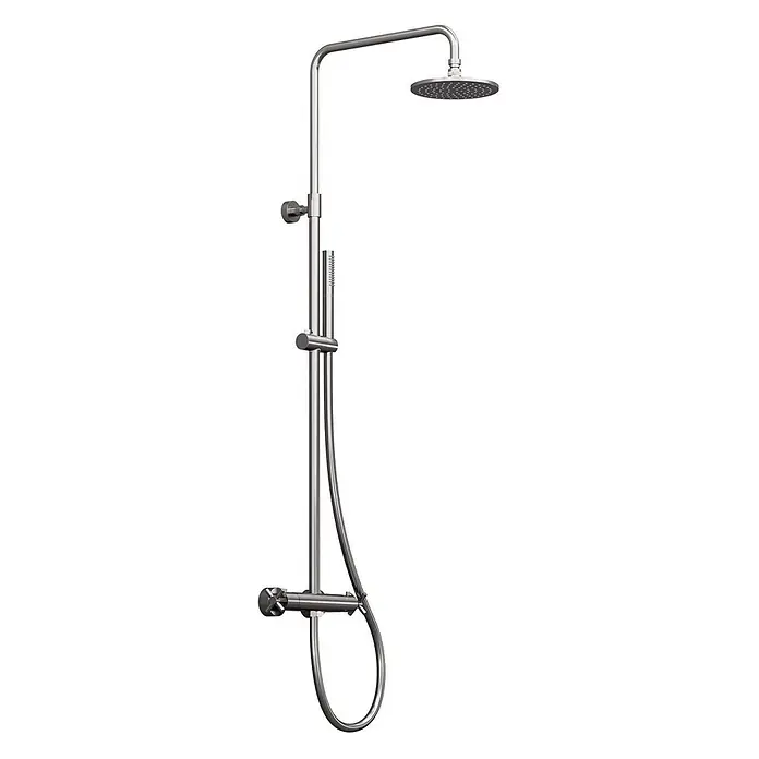 Vola Duschsystem -  - Duschsystem aus gebürstetem Edelstahl mit Regendusche, Handbrause und Thermostatmischer.