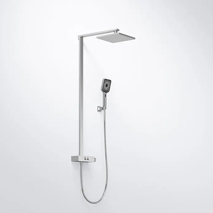 Vola Duschsystem -  - Chromfarbenes Duschsystem mit quadratischem Kopf- und Handbrause.