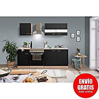 Respekta Cocina compacta Merle (Ancho: 210 cm, Negro, Con electrodomésticos, Volumen horno: 72 l)