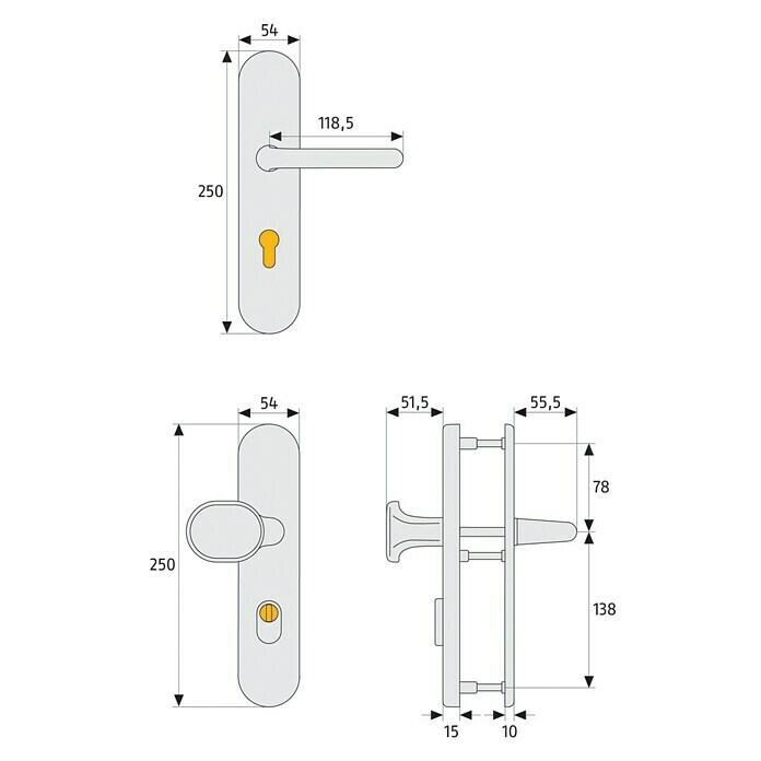 Abus Schutzbeschlag HLZS814 (Hauseingangstür, Neusilber, Türstärke: 52 - 72 mm, Knopf außen, Drücker innen, Form Schild: Abgerundet)