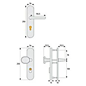 Abus Schutzbeschlag HLZS814 (Hauseingangstür, Neusilber, Türstärke: 52 - 72 mm, Knopf außen, Drücker innen, Form Schild: Abgerundet)