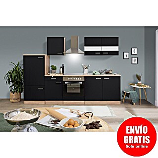 Respekta Cocina compacta Merle (Ancho: 270 cm, Negro, Con electrodomésticos, Volumen horno: 72 l)