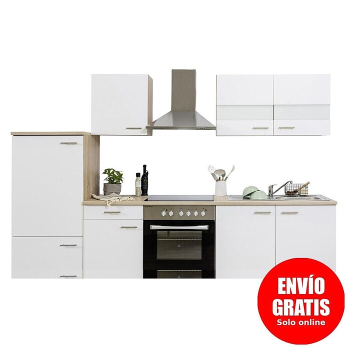 Respekta Composición de cocina (Ancho: 270 cm, Con dispositivos eléctricos, Blanco)