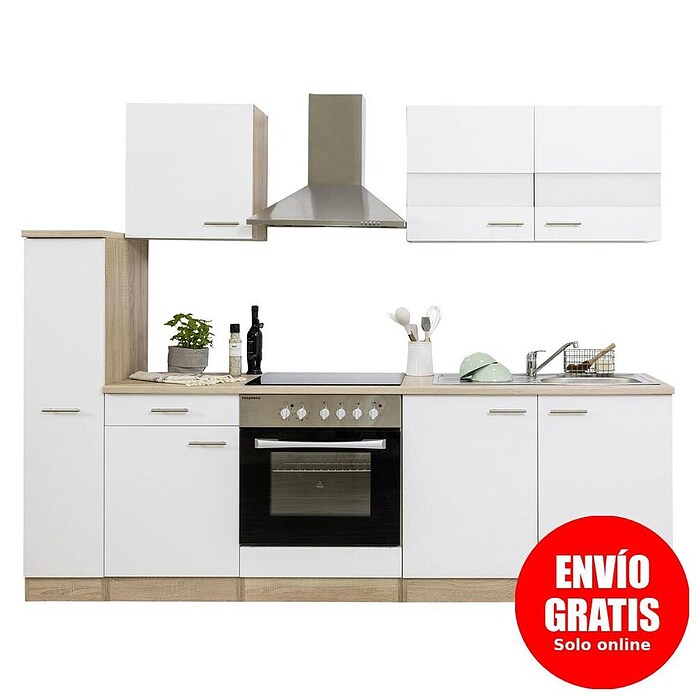 Respekta Composición de cocina (Ancho: 240 cm, Con dispositivos eléctricos, Blanco)