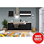 Respekta Composición de cocina (Ancho: 220 cm, Con dispositivos eléctricos, Negro)
