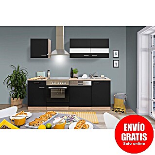 Respekta Cocina compacta Merle (Ancho: 220 cm, Negro, Con electrodomésticos, Volumen horno: 72 l)