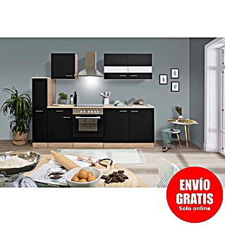 Respekta Cocina compacta Merle (Ancho: 240 cm, Negro, Con electrodomésticos, Volumen horno: 72 l)