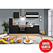 Respekta Composición de cocina (Ancho: 250 cm, Con dispositivos eléctricos, Negro)