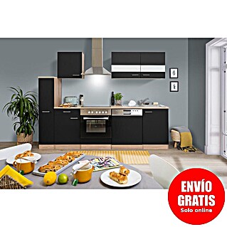 Respekta Cocina compacta Merle (Ancho: 250 cm, Negro, Con electrodomésticos, Volumen horno: 72 l)