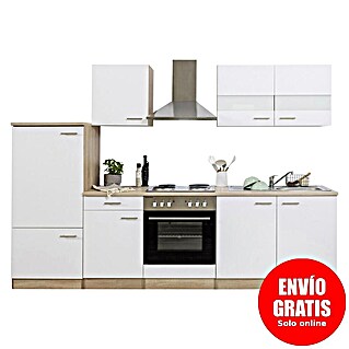 Respekta Cocina compacta Merle (Ancho: 270 cm, Blanco, Horno, campana extractora, frigorífico y placa de cocción, Con electrodomésticos, 58 l)