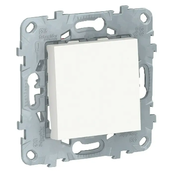 Schneider Electric New Unica Conmutador - Blanco polar, Colocar - Interruptor de luz de Schneider Electric con marco y botón blanco. Un diseño limpio para interiores modernos.