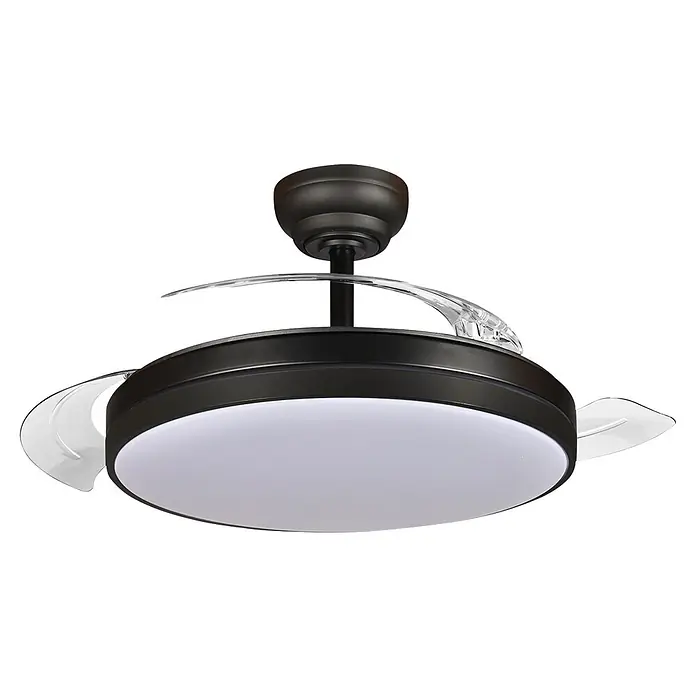 Led Hispania Ventilador de techo Belcaire - Negro, 106 cm, 30 W, Blanco frío - Moderno ventilador de techo oscuro con luz LED integrada y aspas transparentes retráctiles.