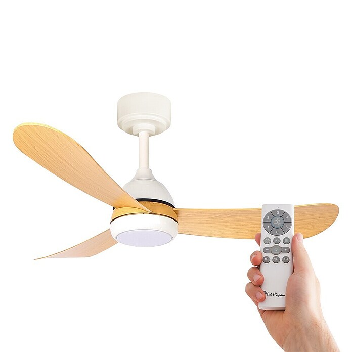 Led Hispania Ventilador de techo Orpesa (Blanco/Madera, 96,5 mm, 29 W) | BAUHAUS
