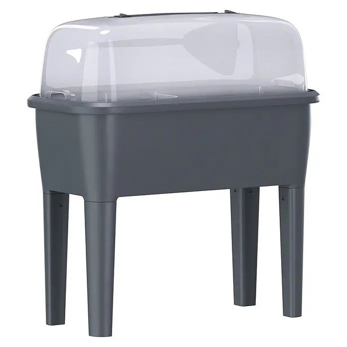 Hochbeet Respana Planter Set - 38,7 x 77 x 82 cm, Kunststoff, Anthrazit - Dunkelgraues Hochbeet mit transparenter Kuppelhaube auf Beinen, ideal für Pflanzenanzucht.