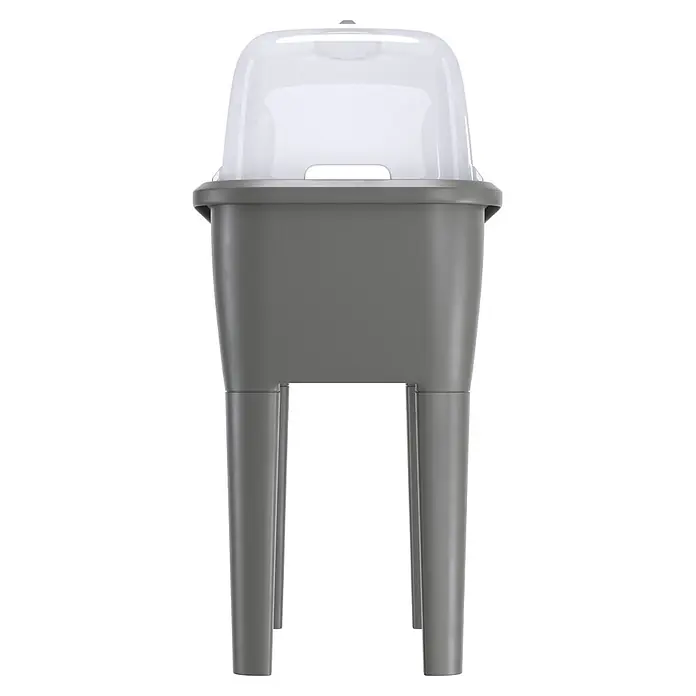 Hochbeet Respana Planter Set - 38,7 x 77 x 82 cm, Kunststoff, Steingrau - Graues Kunststoff-Wäschebecken mit integrierten Beinen und transparentem Deckel.