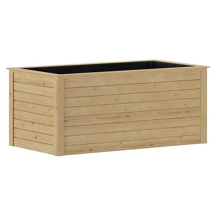 Karibu Hochbeet - 209 x 111 x 92 cm, Holz, Natur - Rechteckiger Blumenkasten aus hellem Holz mit schwarzer Innenauskleidung.