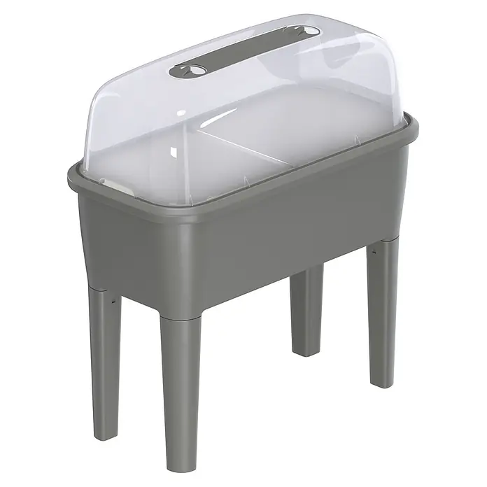 Hochbeet Respana Planter Set - 38,7 x 77 x 82 cm, Kunststoff, Steingrau - Graues Hochbeet aus Kunststoff mit transparentem, gewölbtem Deckel und verstellbarer Belüftung auf vier Beinen.