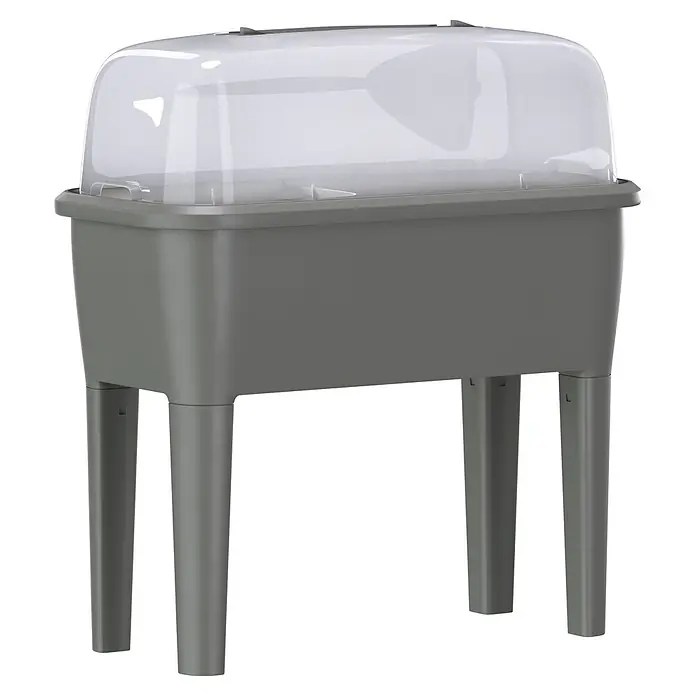 Hochbeet Respana Planter Set - 38,7 x 77 x 82 cm, Kunststoff, Steingrau - Graues Hochbeet mit transparenter Kunststoffhaube und vier Beinen zur Pflanzenanzucht.