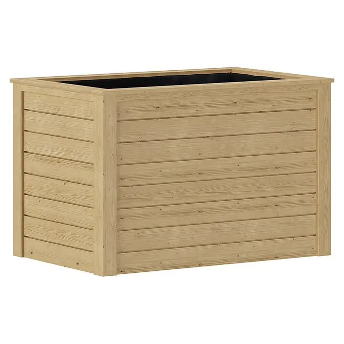 Karibu Hochbeet - 98 x 65 x 64 cm, Holz, Natur - Heller Pflanzkübel aus Holz mit horizontalen Latten und stabilen Eckpfosten, mit schwarzem Inneneinsatz.