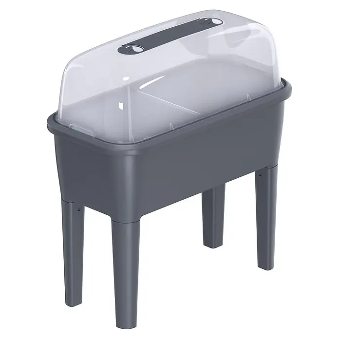 Hochbeet Respana Planter Set - 38,7 x 77 x 82 cm, Kunststoff, Anthrazit - Graues Hochbeet aus Kunststoff mit transparenter Kuppelabdeckung, zum Anbau von Pflanzen.