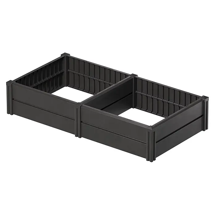 KHW Hochbeet Demeter L - 158 x 82 x 31 cm, Kunststoff, Anthrazit - Dunkelgraues modulares Hochbeet aus Kunststoff mit zwei Fächern.